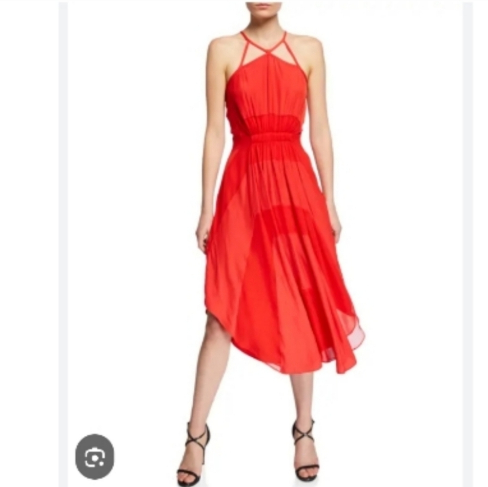 NWOT Ramy Brook Red Amara Halter Two-Tone A-Line Dress with Cutouts